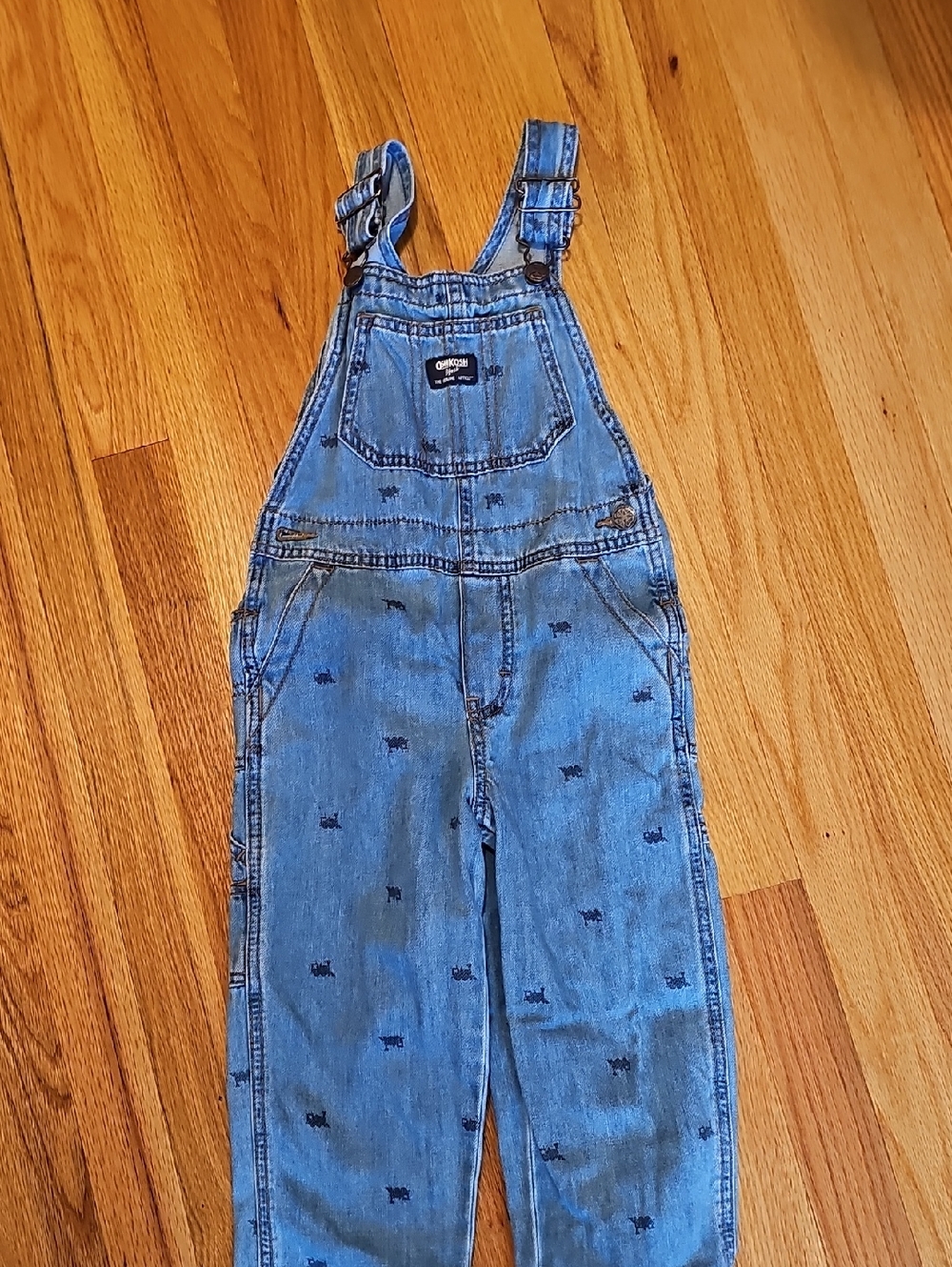 OshKosh B'gosh Blue Denim Kids Overalls With Train Details